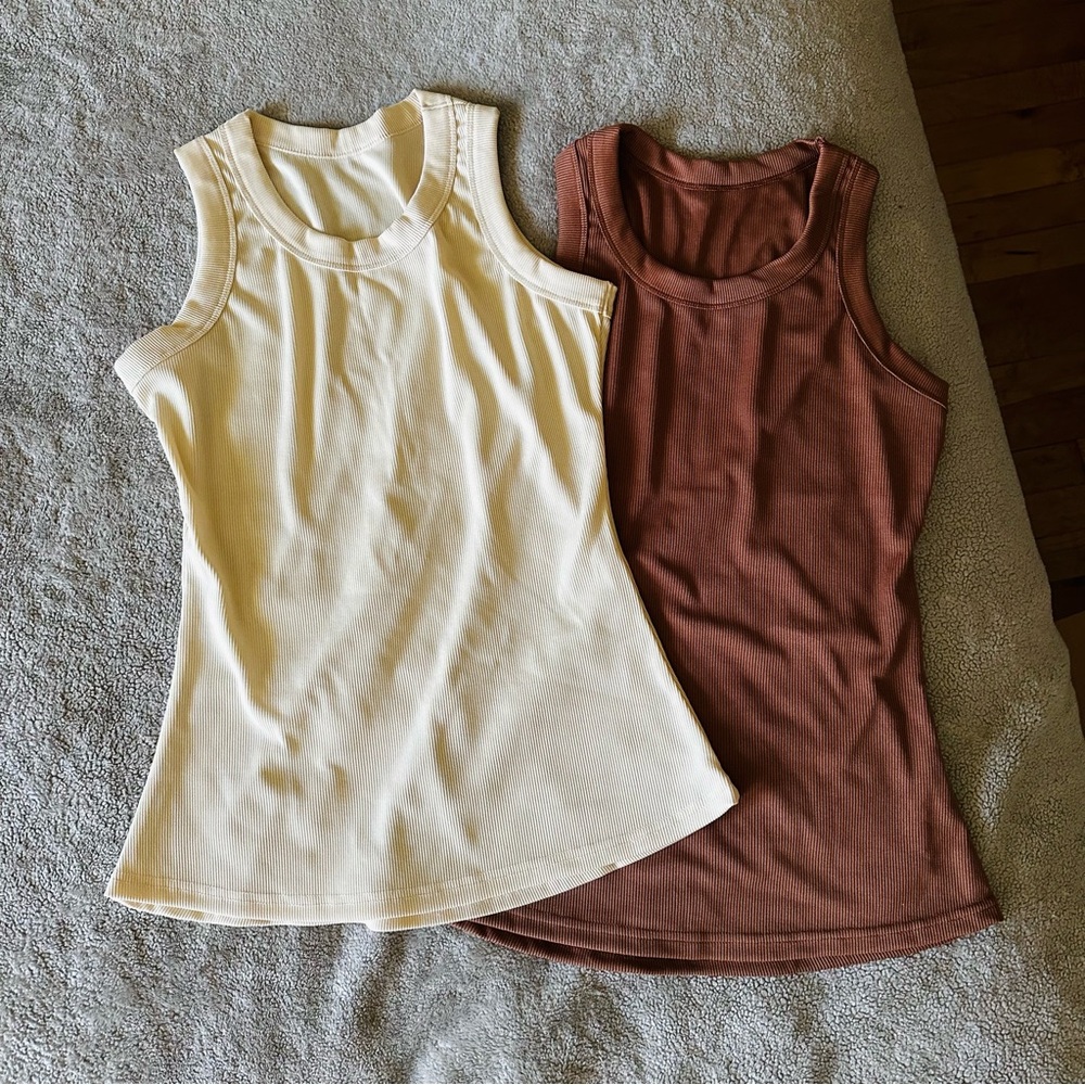 SHEIN Cream and Brown Tank Tops - Size L